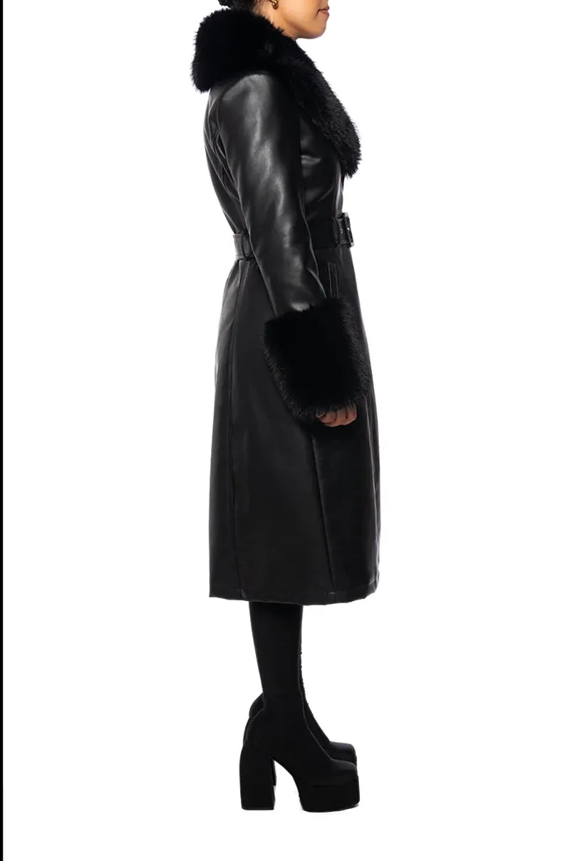 Kaya Black Faux Fur Leather Coat