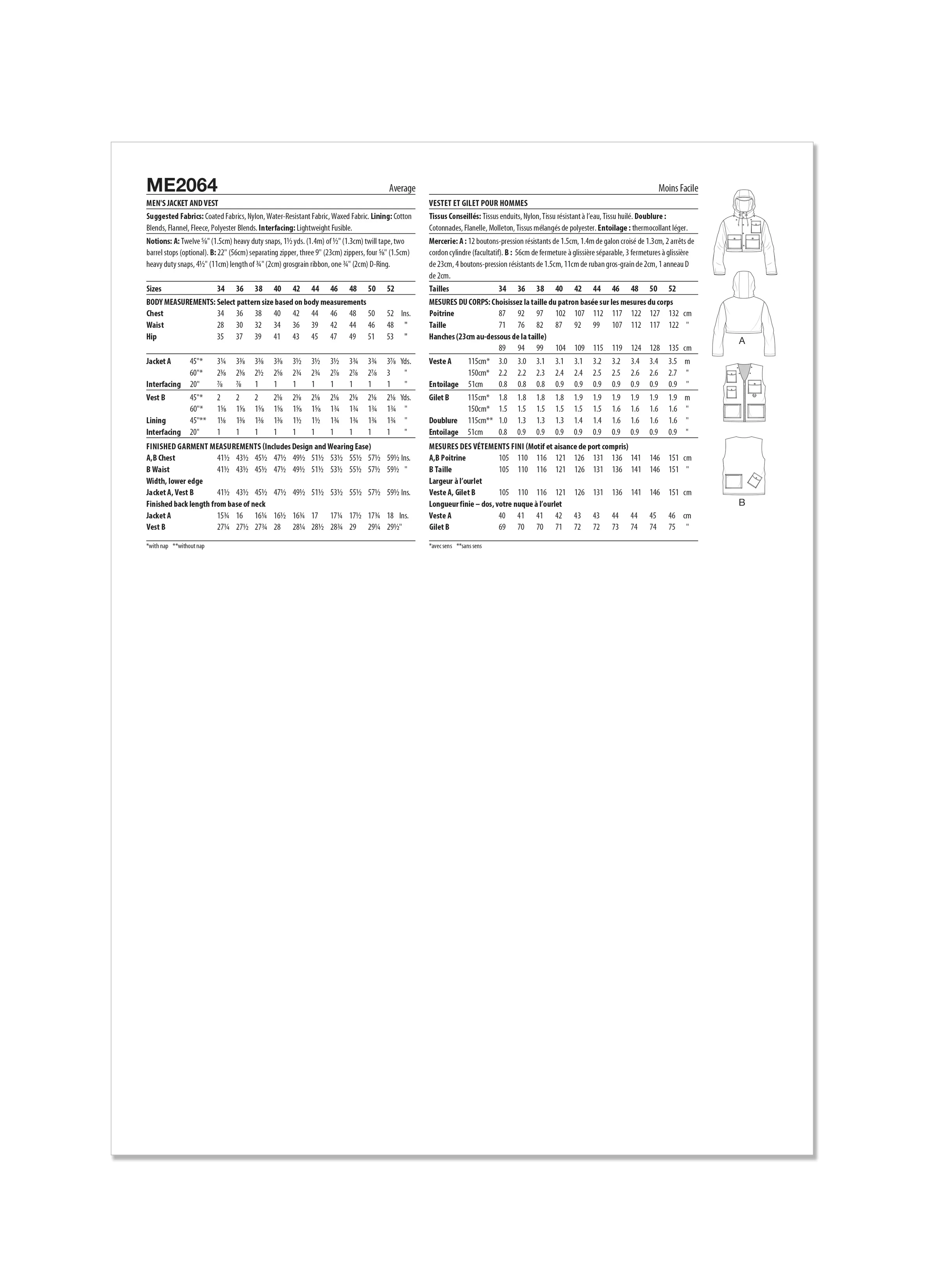 Know Me Pattern Me2064 Men/Boy's Jacket/Coat