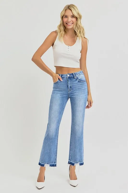 LAUREN HIGH RISE DISTRESSED SHADOW HEM STRAIGHT JEANS