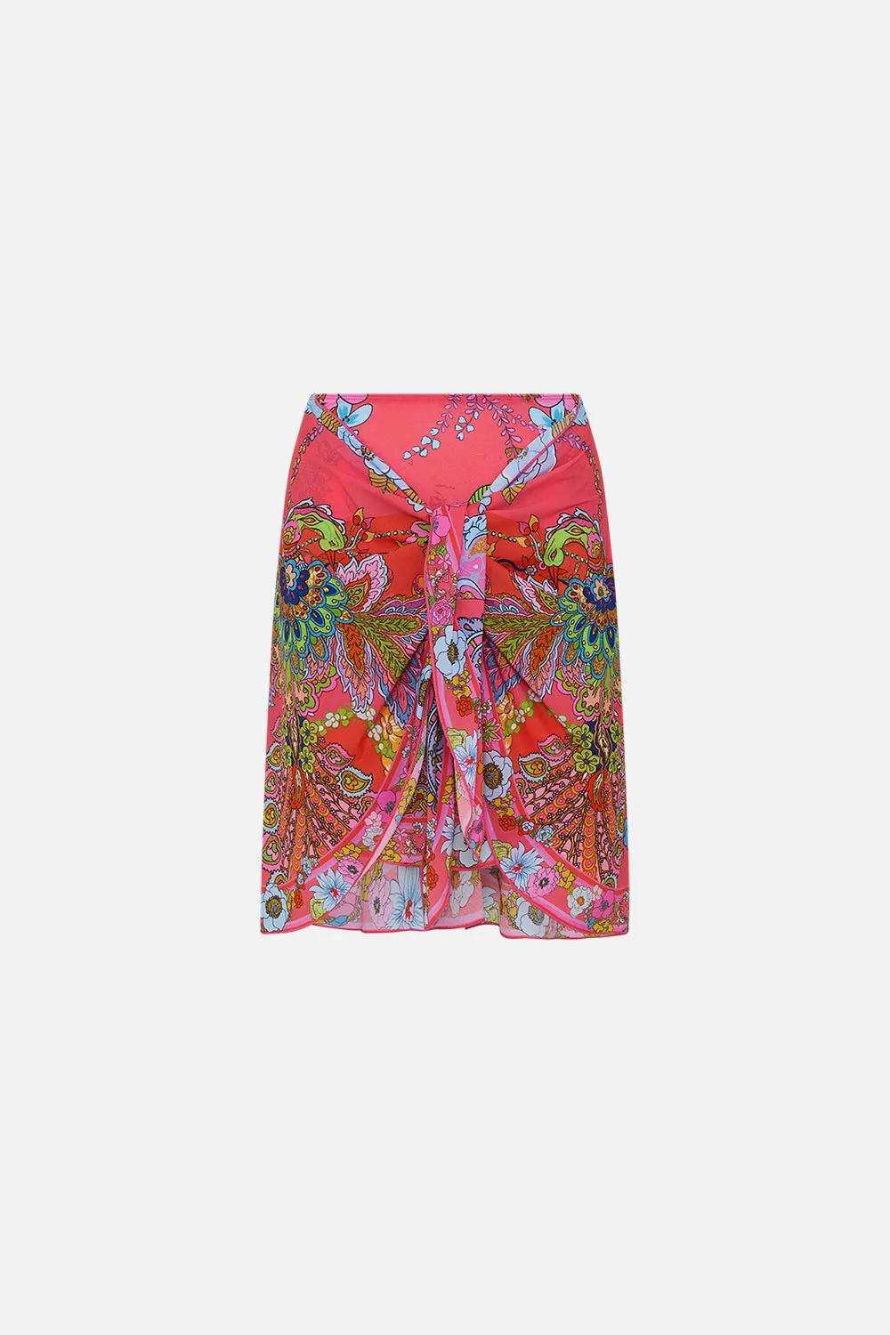 LAYERED SHORT SARONG WITH TIE  FRONT WINDMILLS AND WILDFLOWERS