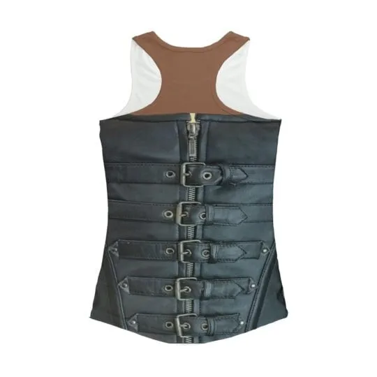 Leather Corset look Printed Tank Top, Women Casual wear,Light,Medium/Dark  ,Christmas/Thanksgiving/Birthday/Graduation/Any occasiom gift