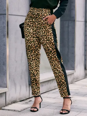 Leopard Pocket High Waist Cropped Women Sweatpants