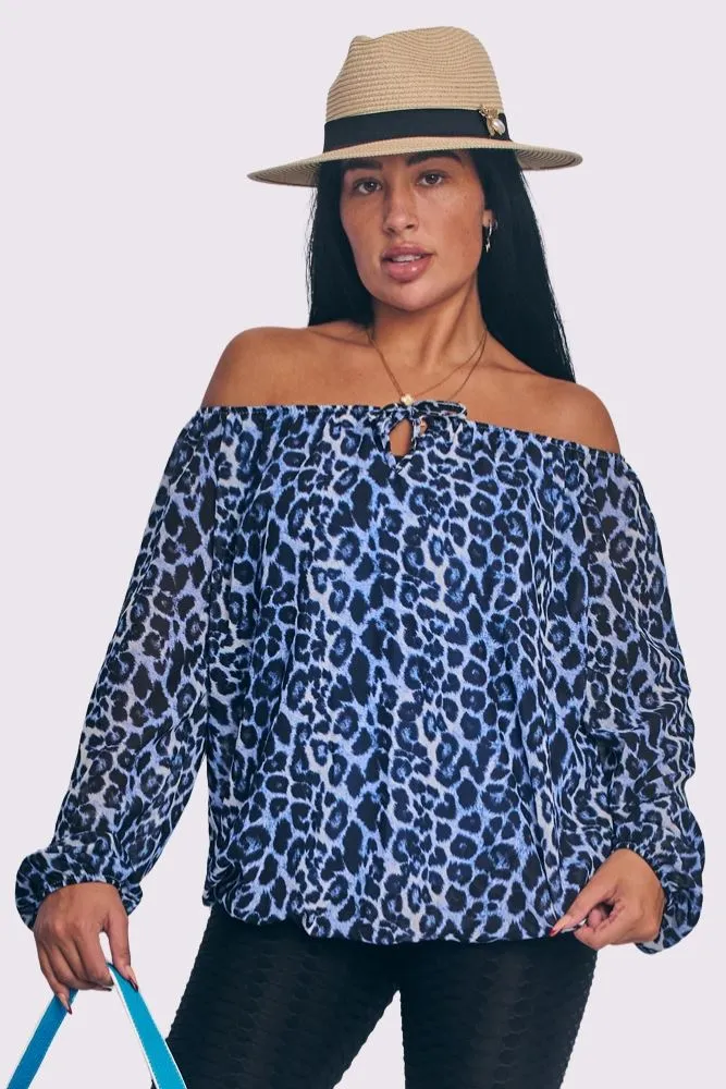 Leopard Print Oversized Drawstring Neckline Top