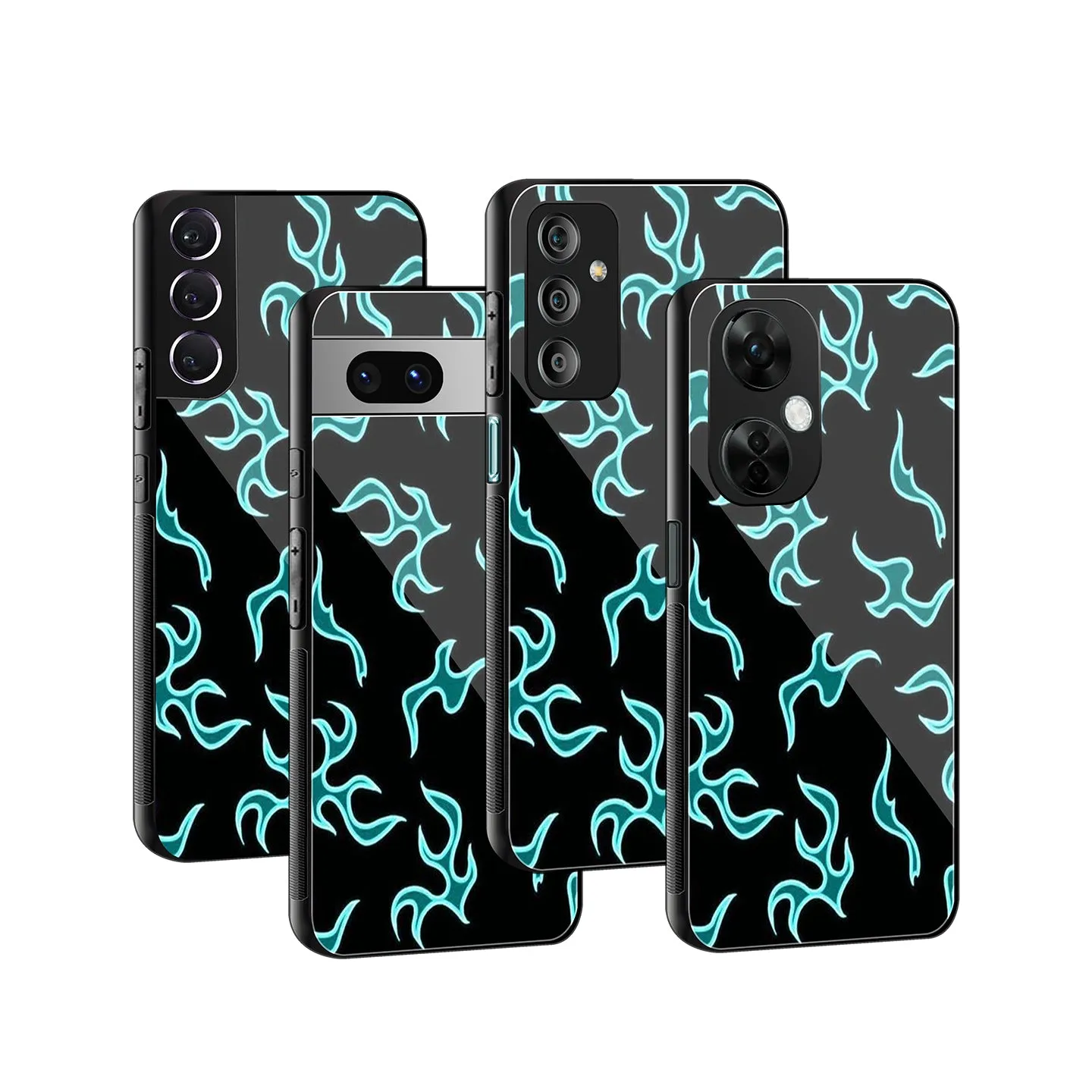 Lil Flames Black Blue Phone Cover | Glass Case