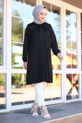 Long Black Pleated Tunic