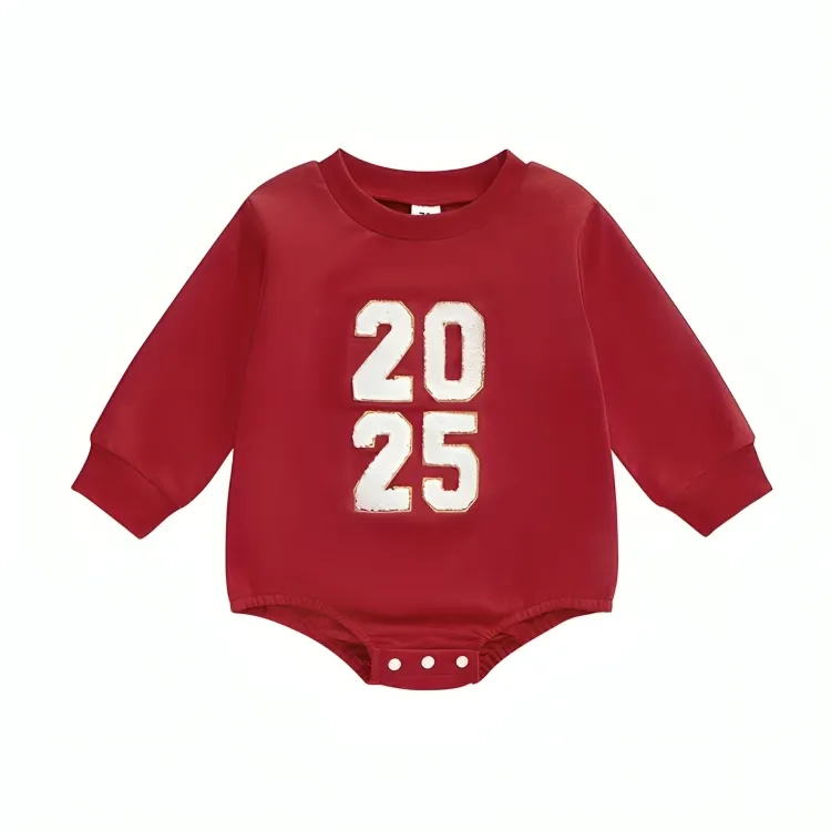 Long Sleeve 2025 Embroidered New Year Baby Bodysuit