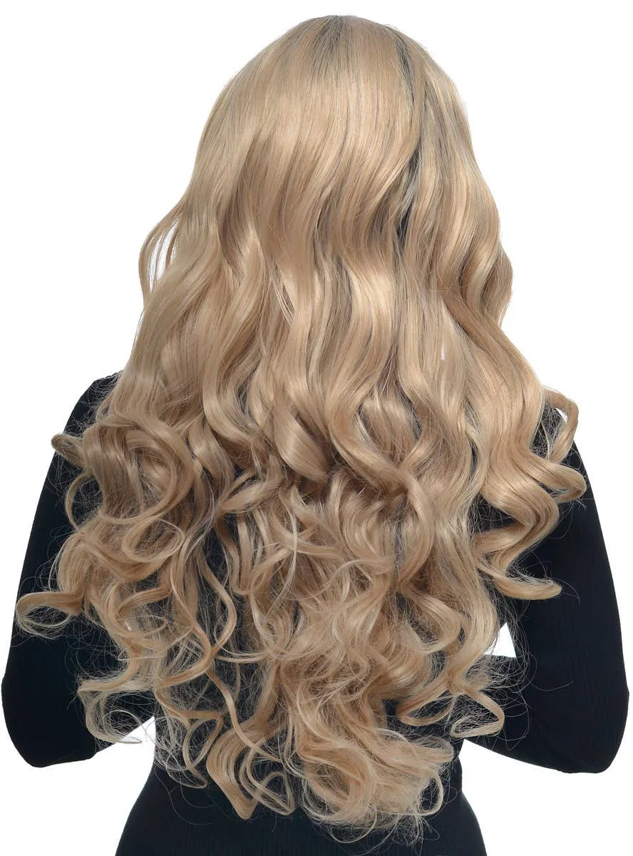 Luxurious Curly Blonde Lace Front Fashion Wig with Dark Roots