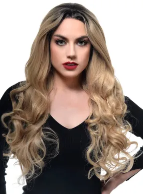 Luxurious Curly Blonde Lace Front Fashion Wig with Dark Roots