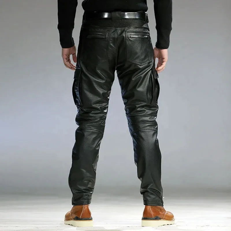 Luxury  Cowskin Genuine Leather Slim Capris Windproof Trousers