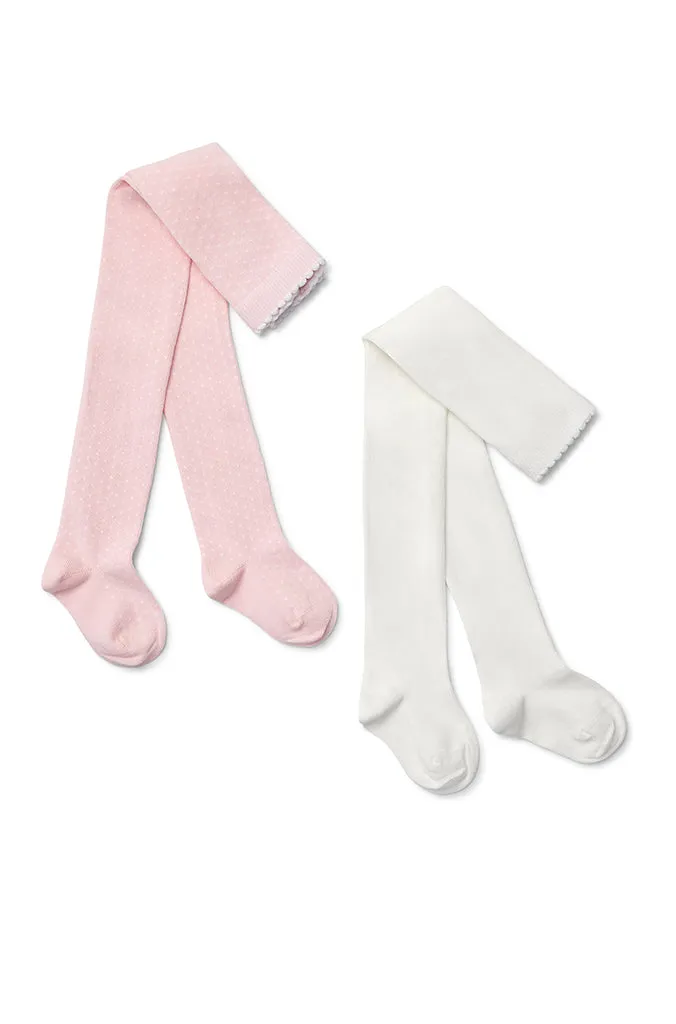 Marquise Girls 2 Pack Tights - Pink Dots/Off White