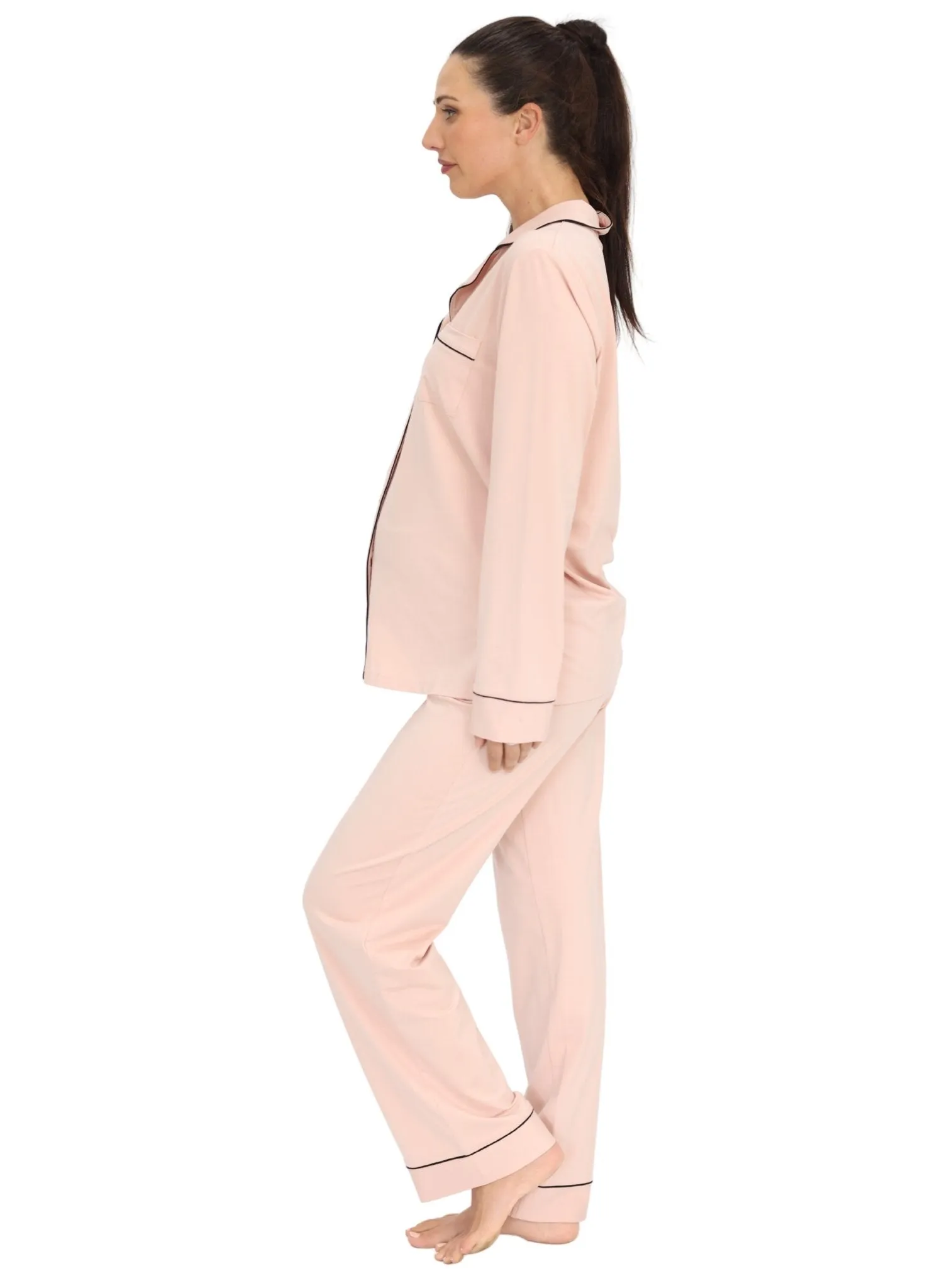 Maternity & Nursing Long Sleeve Pyjama Set - Pink