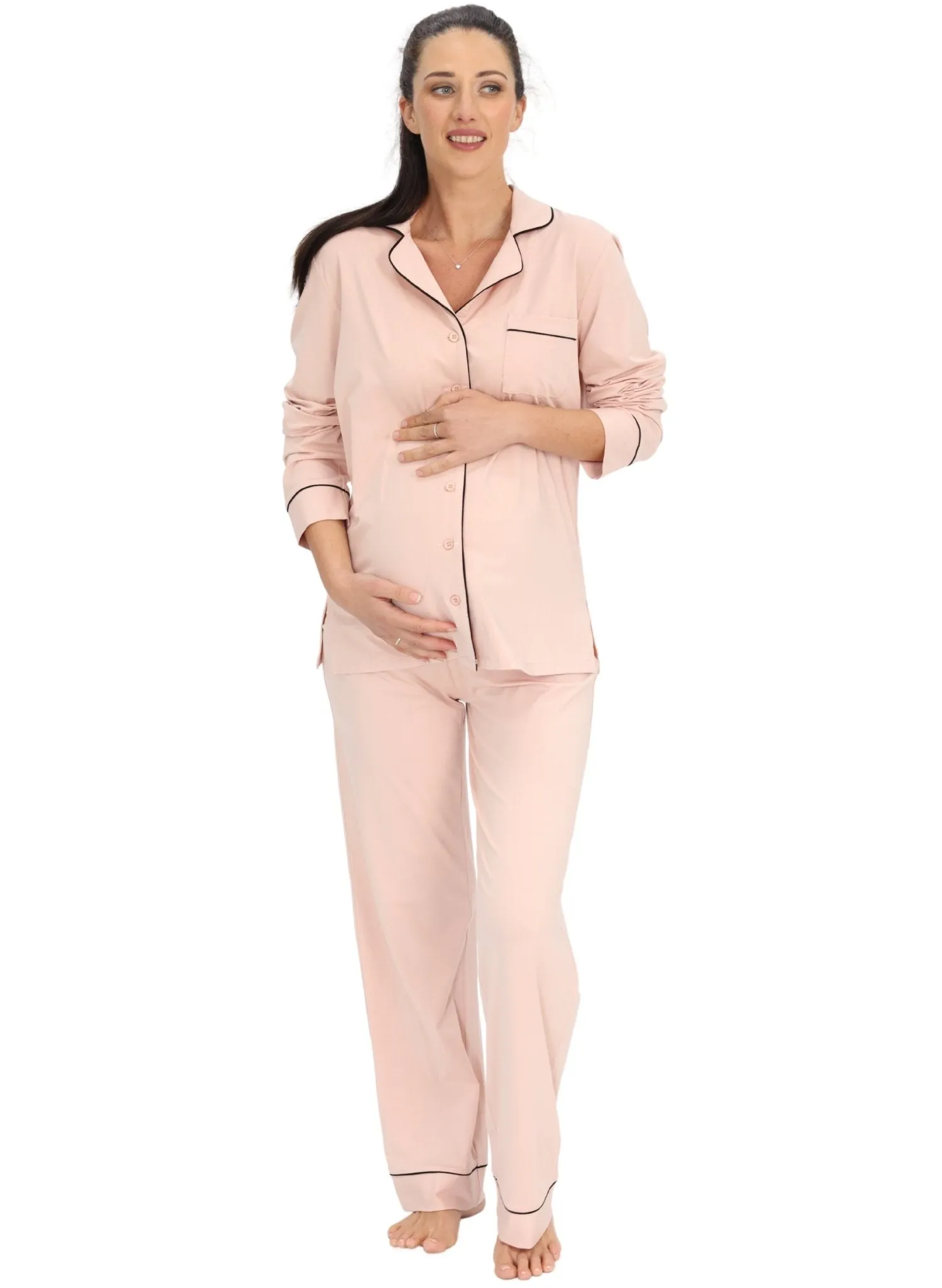 Maternity & Nursing Long Sleeve Pyjama Set - Pink