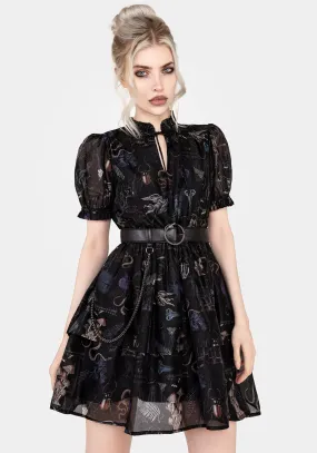 Maudeline Victoriana Print Layered Organza Mini Dress