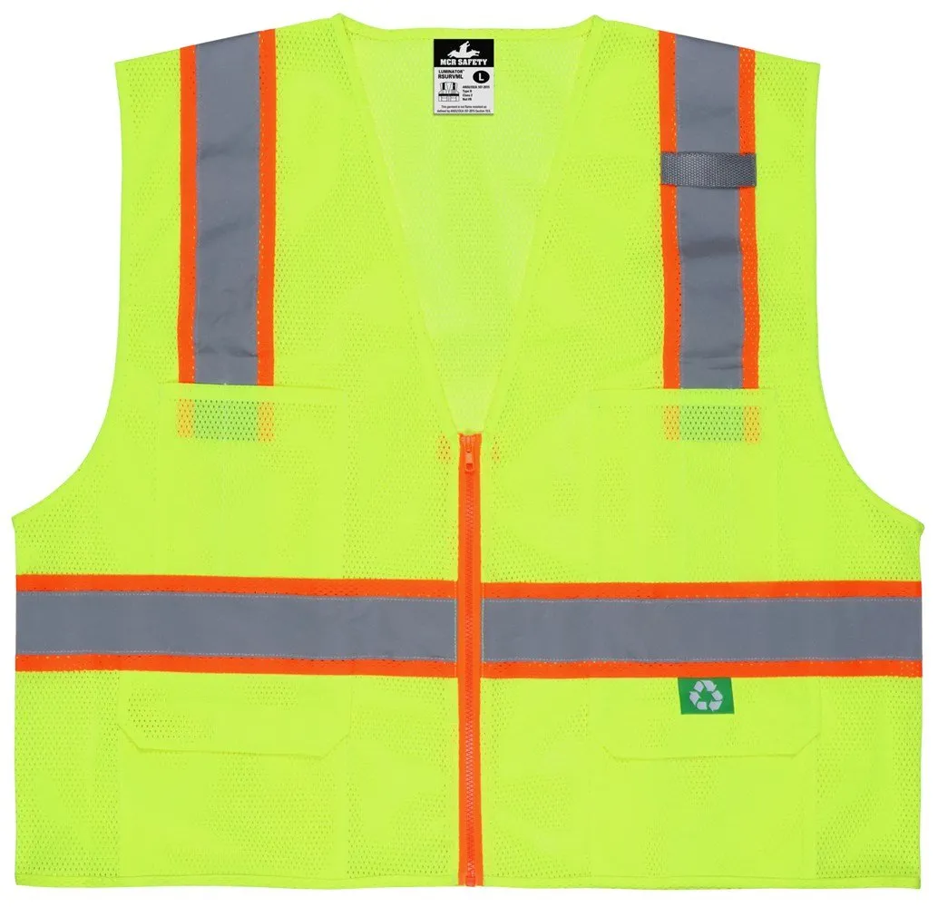 MCR Class 2 Vest,Recy. Mesh, 3" Orange/Silver