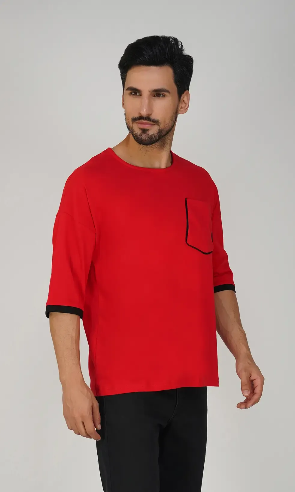 Mebadass Men's ColorBlocked OverSized Hippie T-shirts - Red & Black