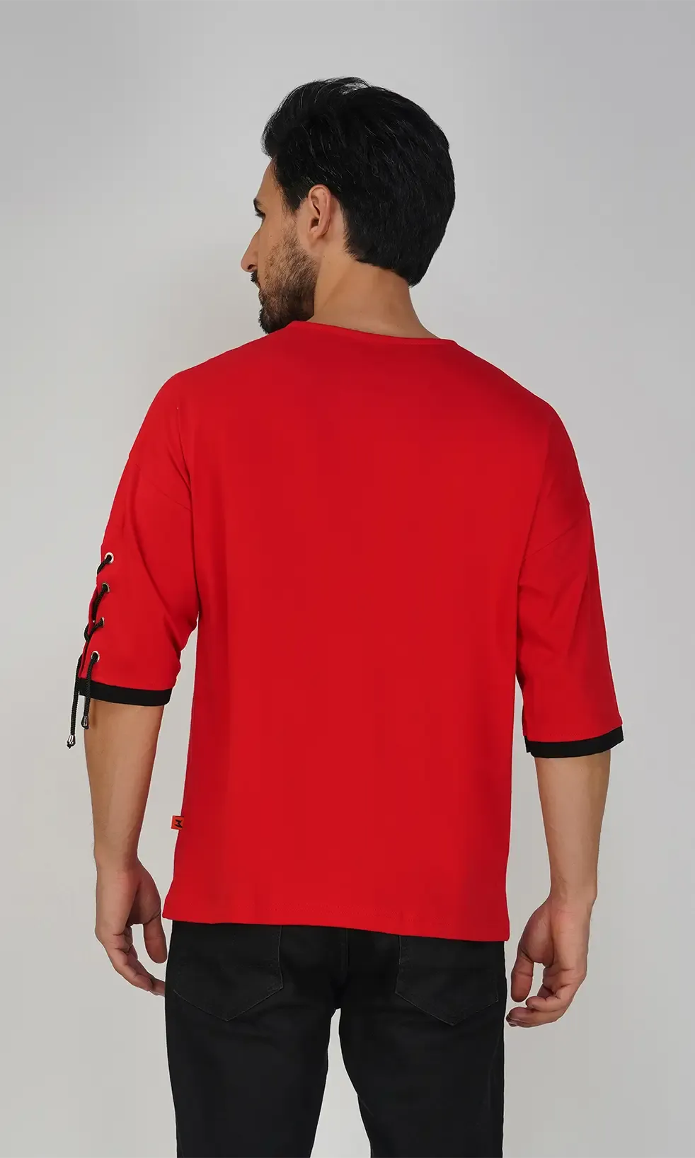 Mebadass Men's ColorBlocked OverSized Hippie T-shirts - Red & Black