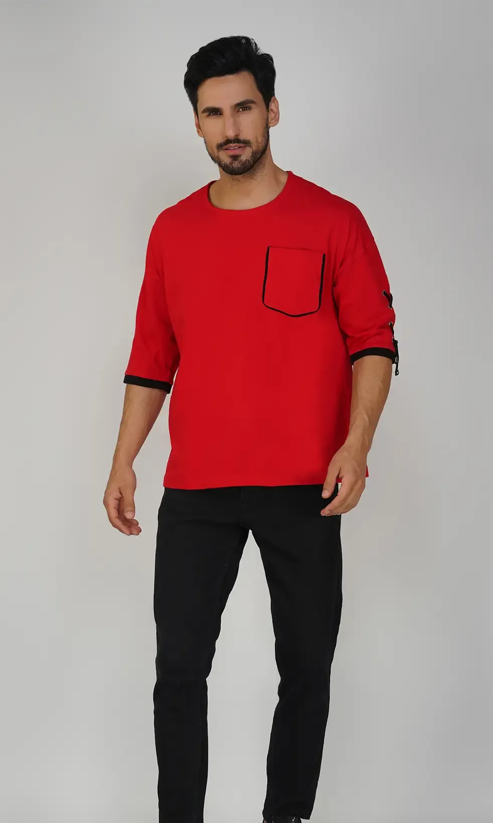 Mebadass Men's ColorBlocked OverSized Hippie T-shirts - Red & Black