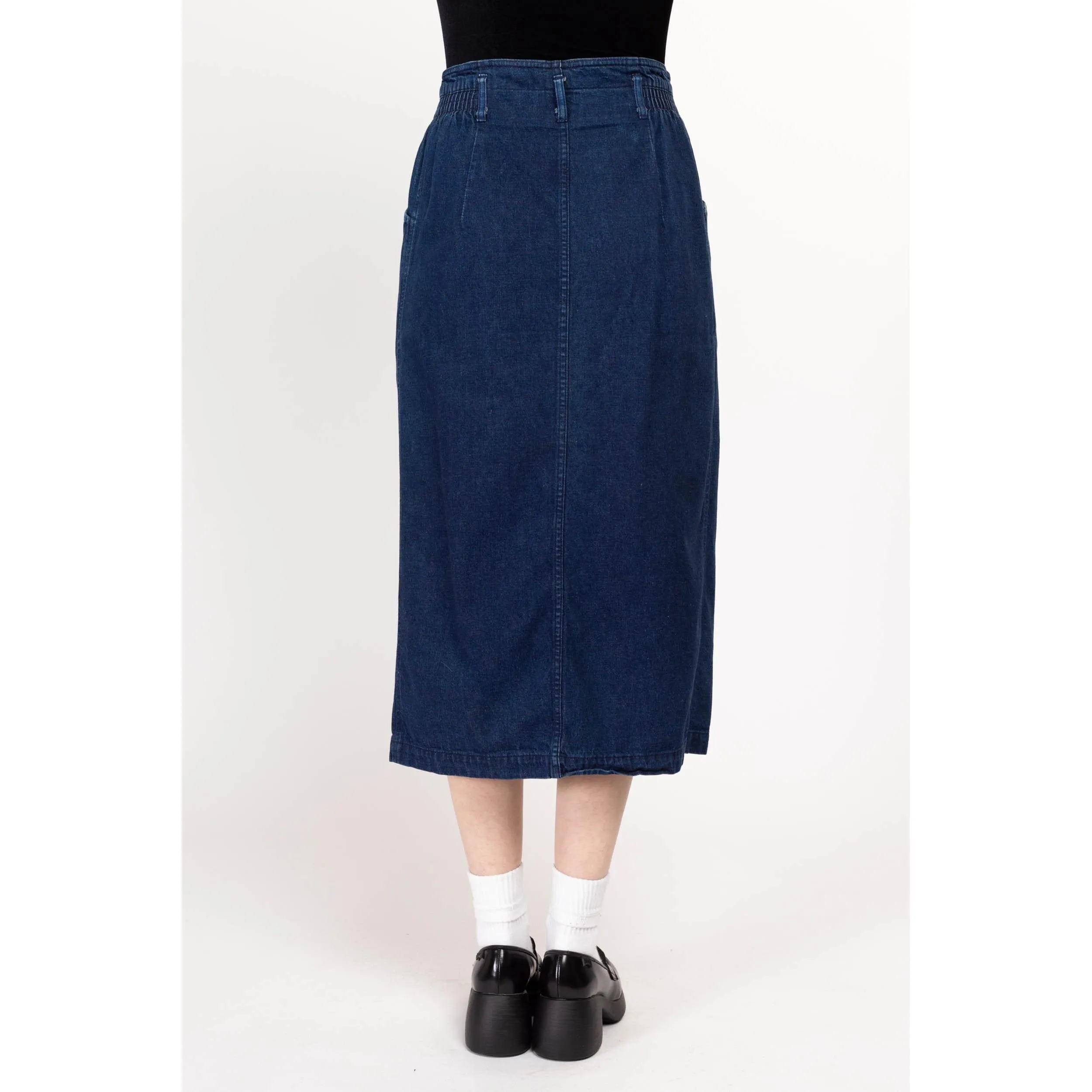 Medium 80s Calvin Klein Dark Wash Denim Midi Wrap Skirt 29"-30"