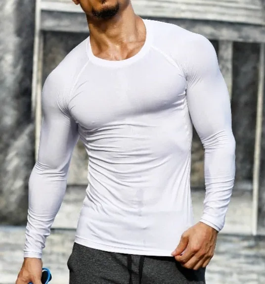 Men Quick Dry Fitness Tees Outdoor Sport Running Climbing Long Sleeves Tights Bodybuilding Tops Gym Train Compression T-shirt