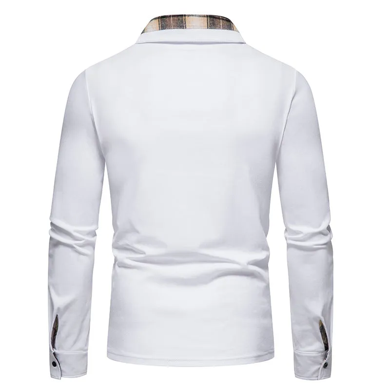 Men Turnover Collar Pockets Long Sleeves T-Shirt