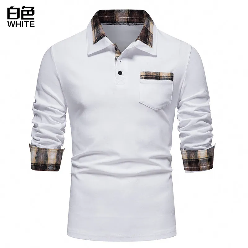 Men Turnover Collar Pockets Long Sleeves T-Shirt