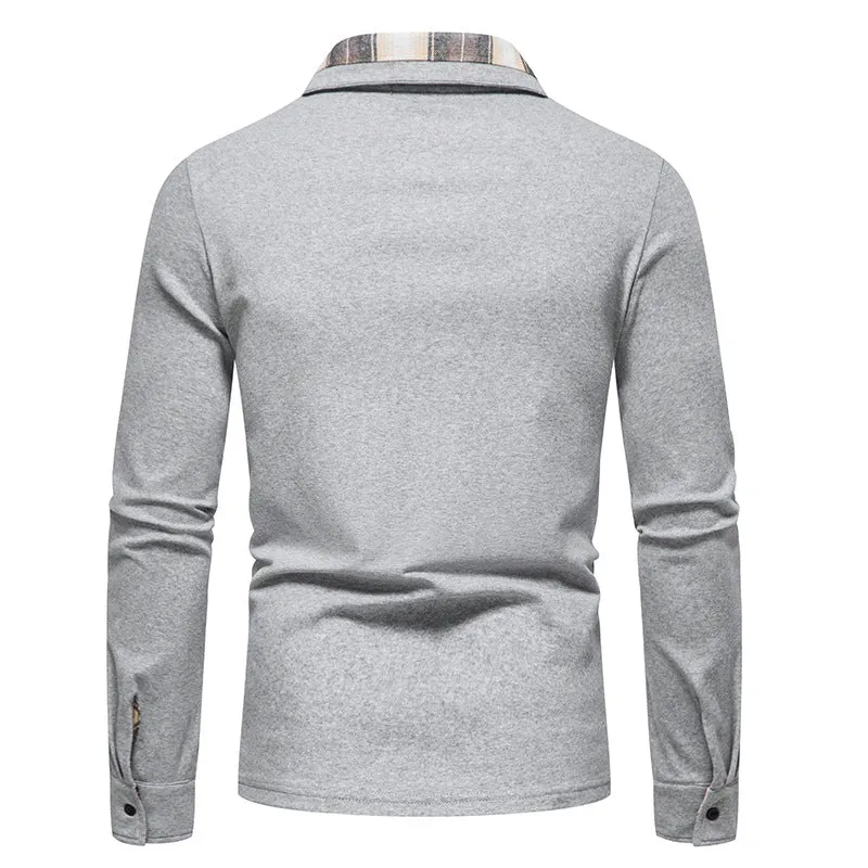 Men Turnover Collar Pockets Long Sleeves T-Shirt