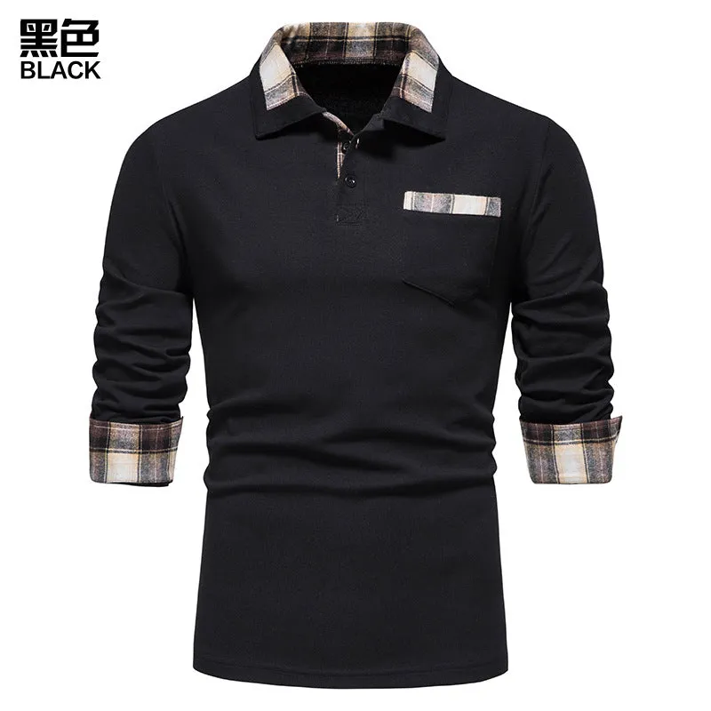 Men Turnover Collar Pockets Long Sleeves T-Shirt