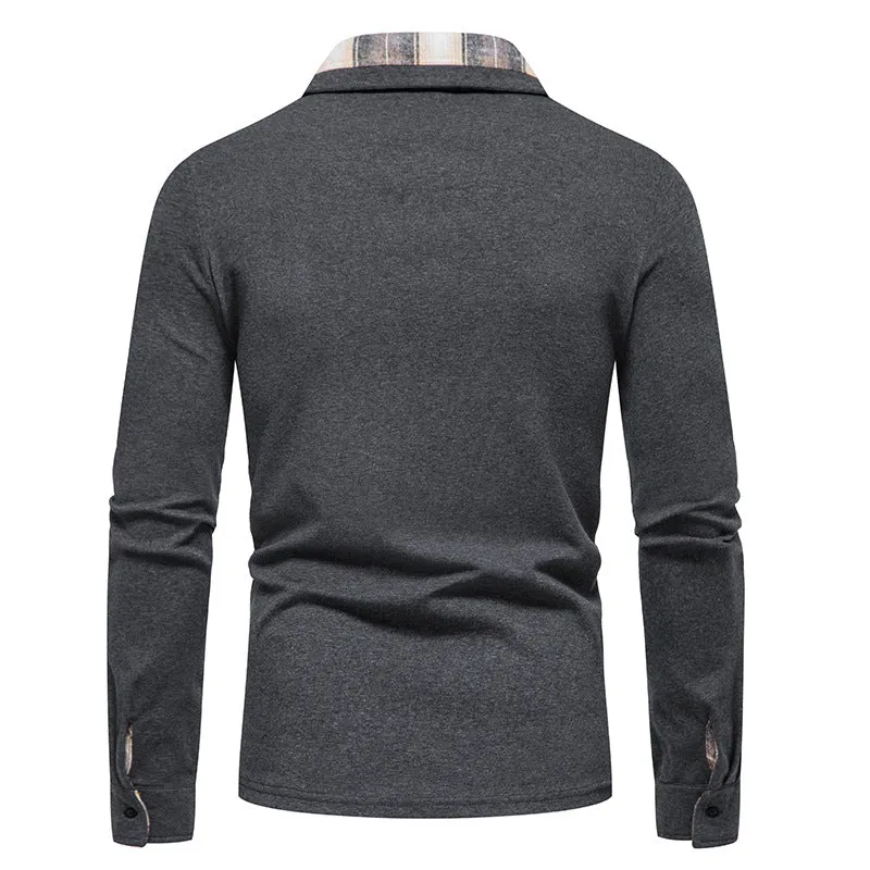 Men Turnover Collar Pockets Long Sleeves T-Shirt