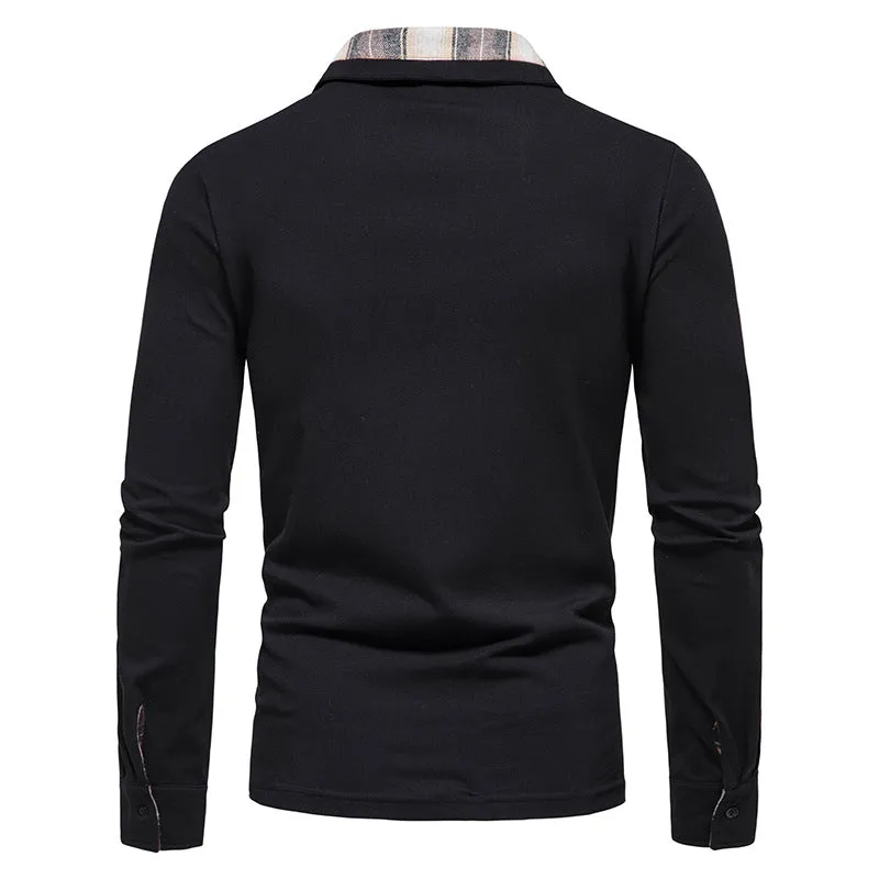 Men Turnover Collar Pockets Long Sleeves T-Shirt