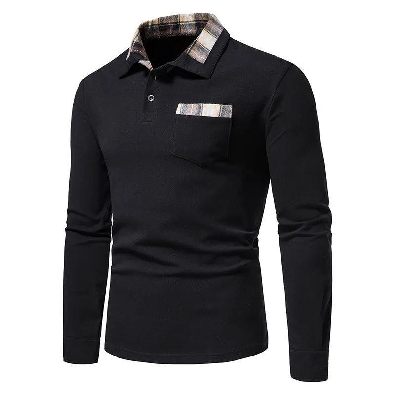 Men Turnover Collar Pockets Long Sleeves T-Shirt