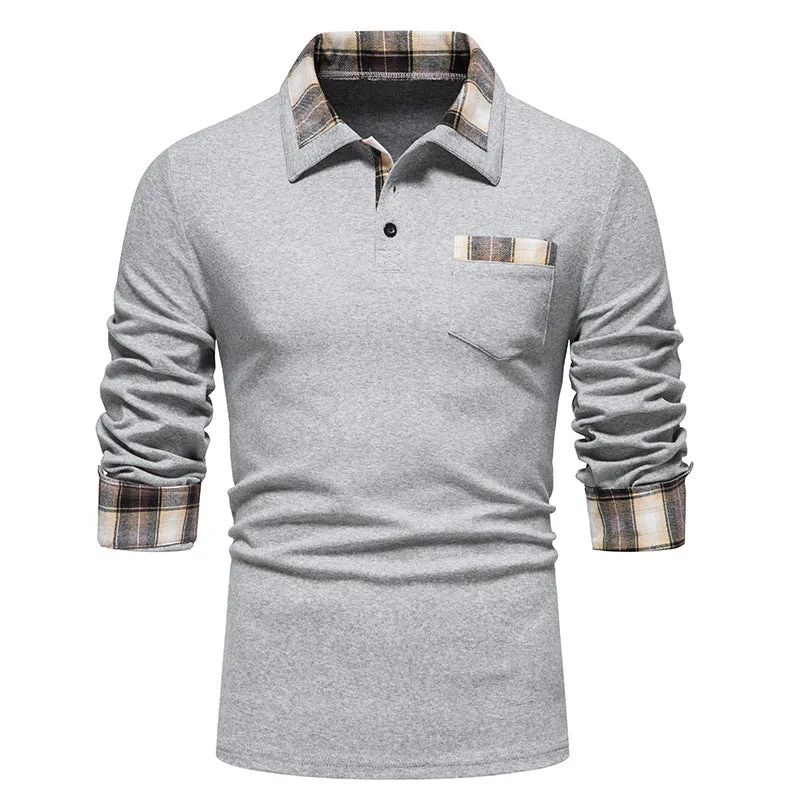 Men Turnover Collar Pockets Long Sleeves T-Shirt