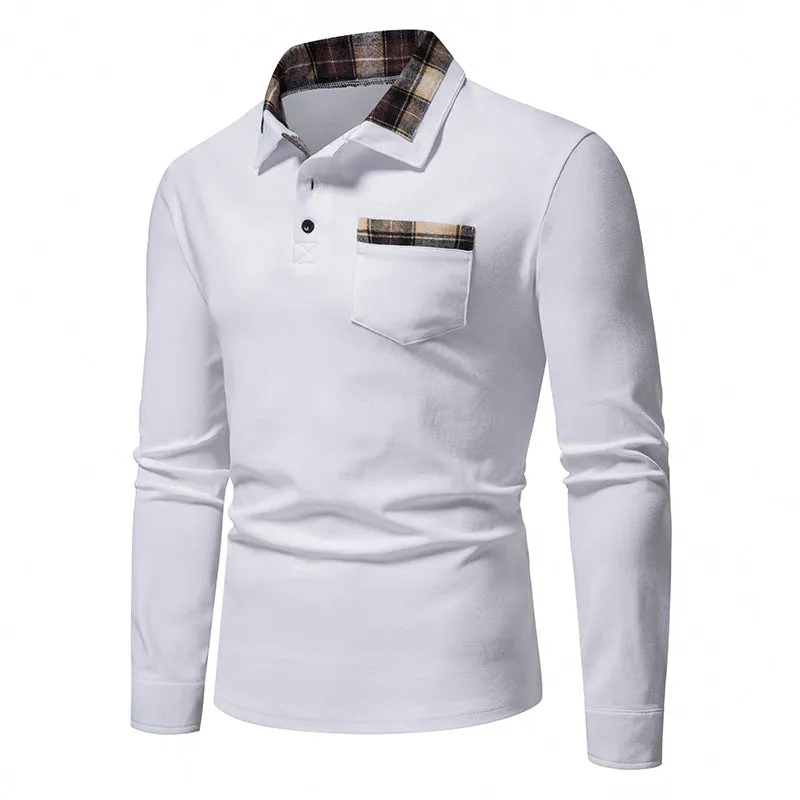 Men Turnover Collar Pockets Long Sleeves T-Shirt