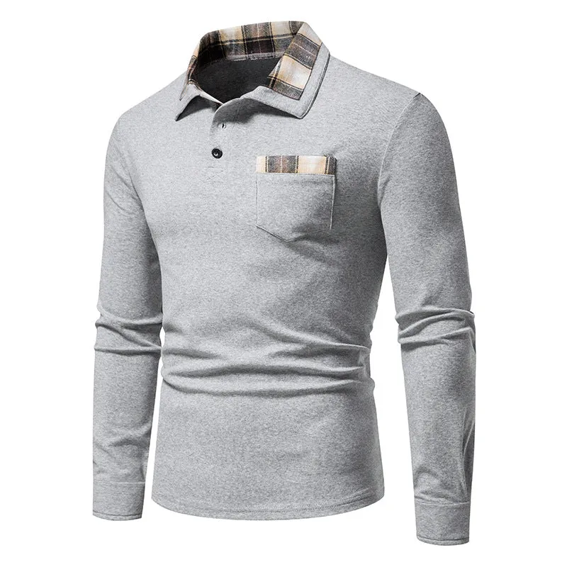 Men Turnover Collar Pockets Long Sleeves T-Shirt