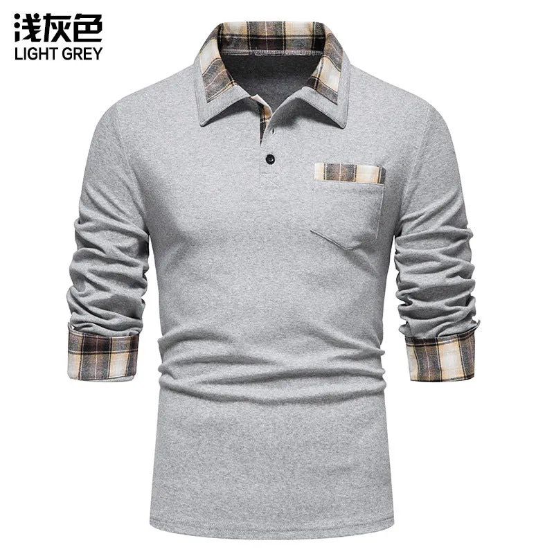 Men Turnover Collar Pockets Long Sleeves T-Shirt