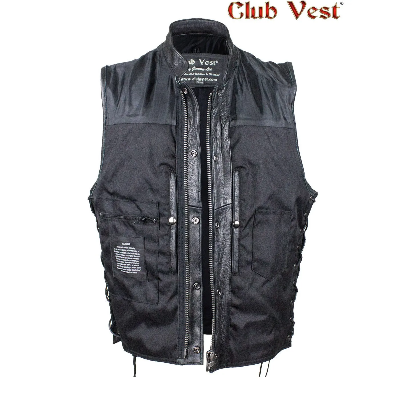 Men's Black Liner Naked Cowhide Gun Pocket With Zipper And Snap Vest by Club Vest®