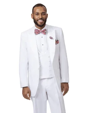 Mens Classic One Button Peak Tuxedo in White