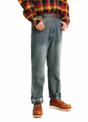 Men's Flannel Lined Jeans,Straight Leg