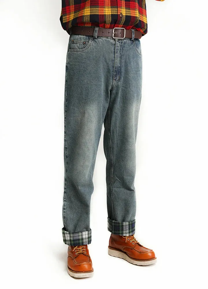 Men's Flannel Lined Jeans,Straight Leg