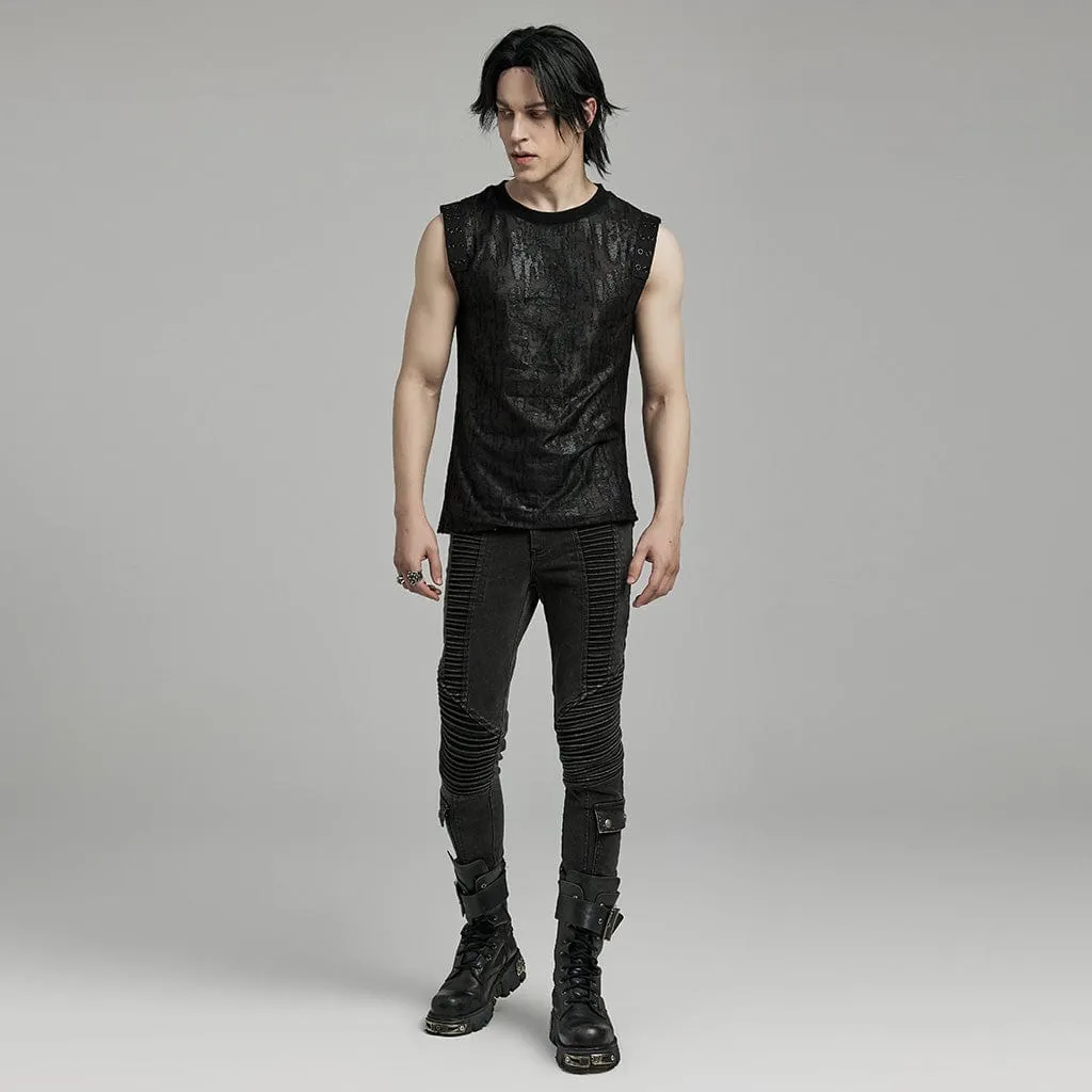 Men's Gothic Grunge Distressed Eyelet Tank Top