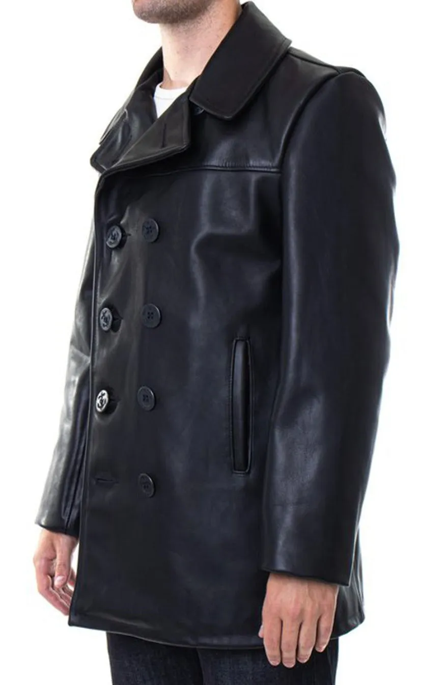 Mens Leather Pea Coat Classic Naval Pea Coat Style