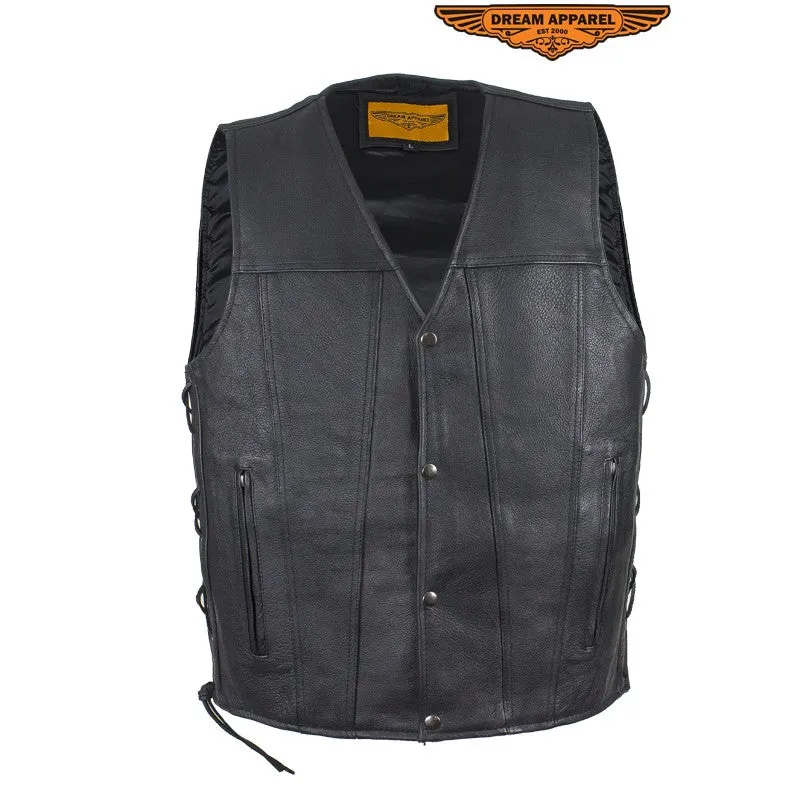 Men's Leather Vest with Gun Pockets & Side Laces