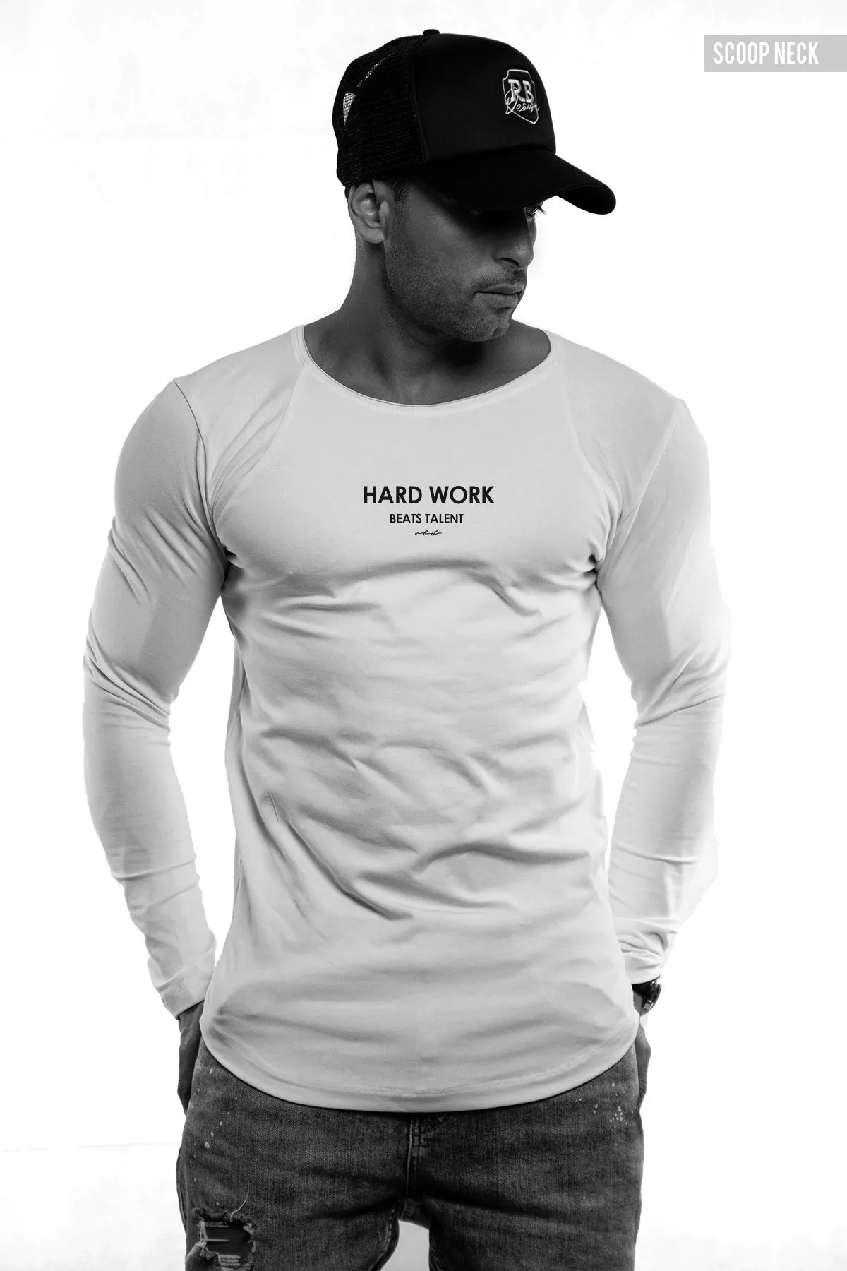 Mens Long Sleeve T-shirt "Hard work beats talent" MD970