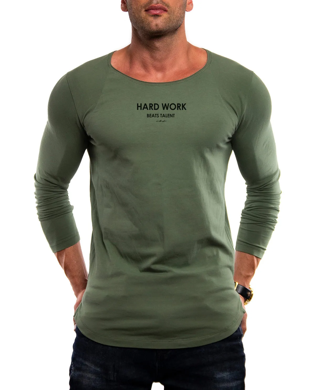 Mens Long Sleeve T-shirt "Hard work beats talent" MD970