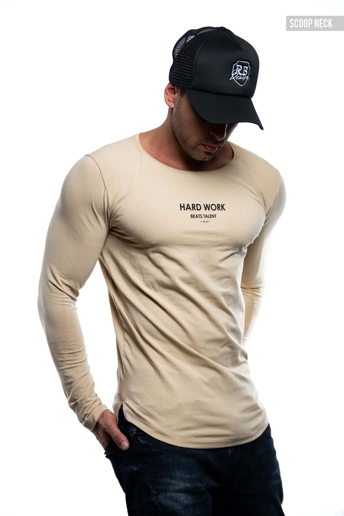 Mens Long Sleeve T-shirt "Hard work beats talent" MD970