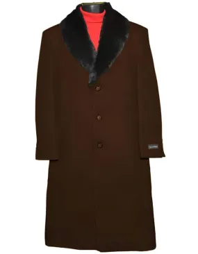 Mens Overcoat - Topcoat For Men - Winter Fabric -Dark Brown 3 Button Wool Ankle length Overcoat ~ Long men's Dress Topcoat - Winter coat 95% Wool Fabric