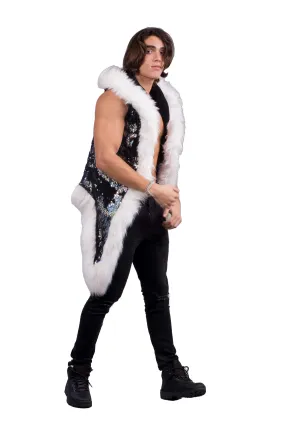 Men's Sequin Vest in "Silver Hologram Black"