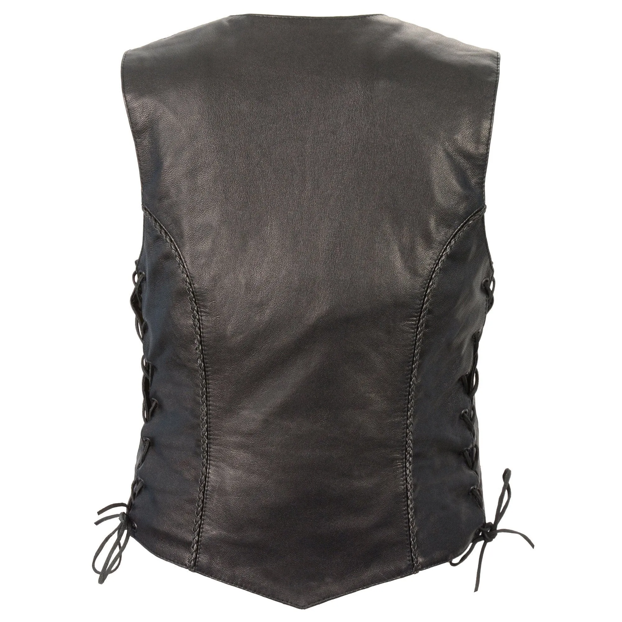 Milwaukee Leather MLL4560 Women's Black Premium Leather Classic Braided Side Lace Deep V-Neck Motorcycle Rider Vest