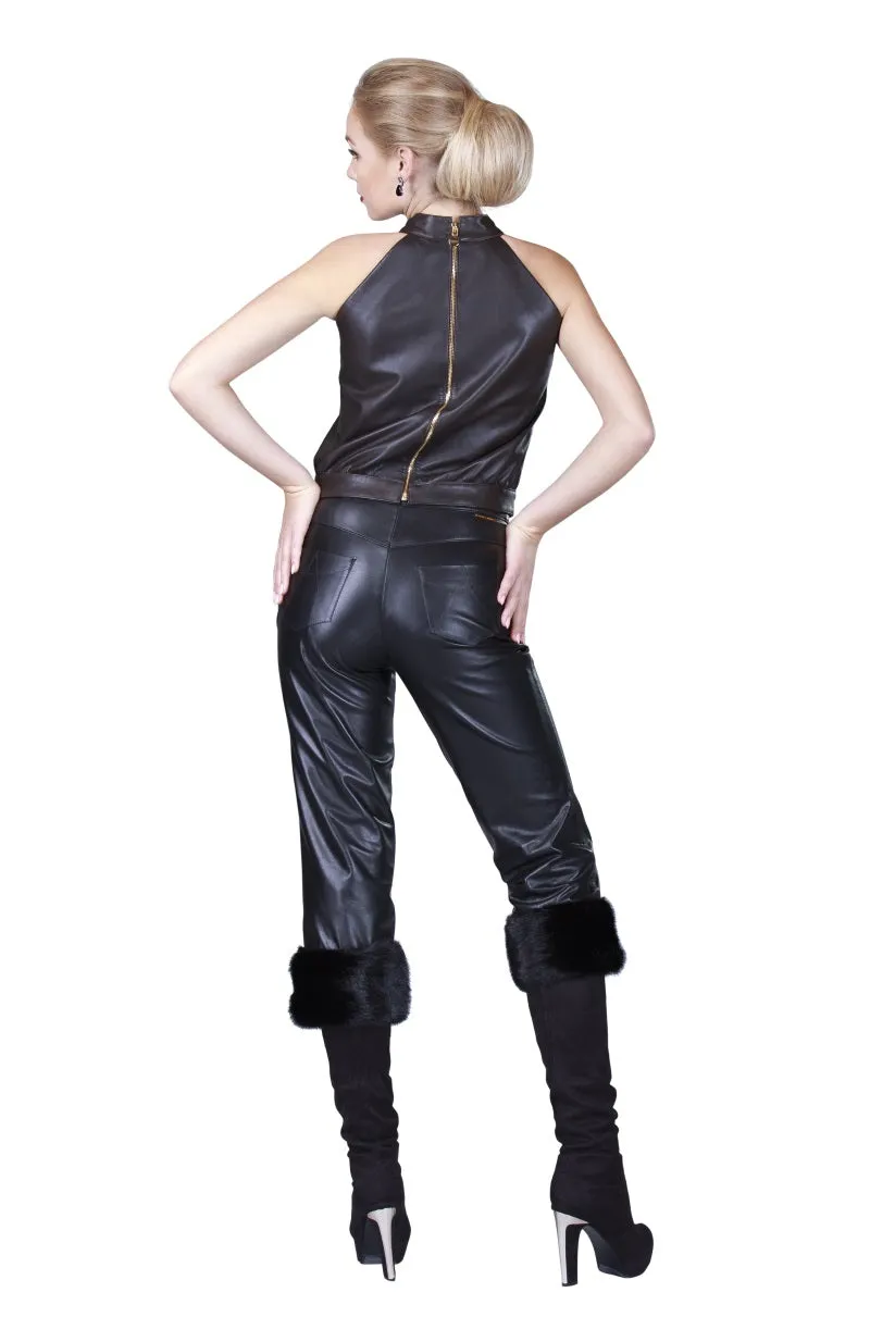 Mink Hem Cropped Reindeer Leather Pants- Limited Edition