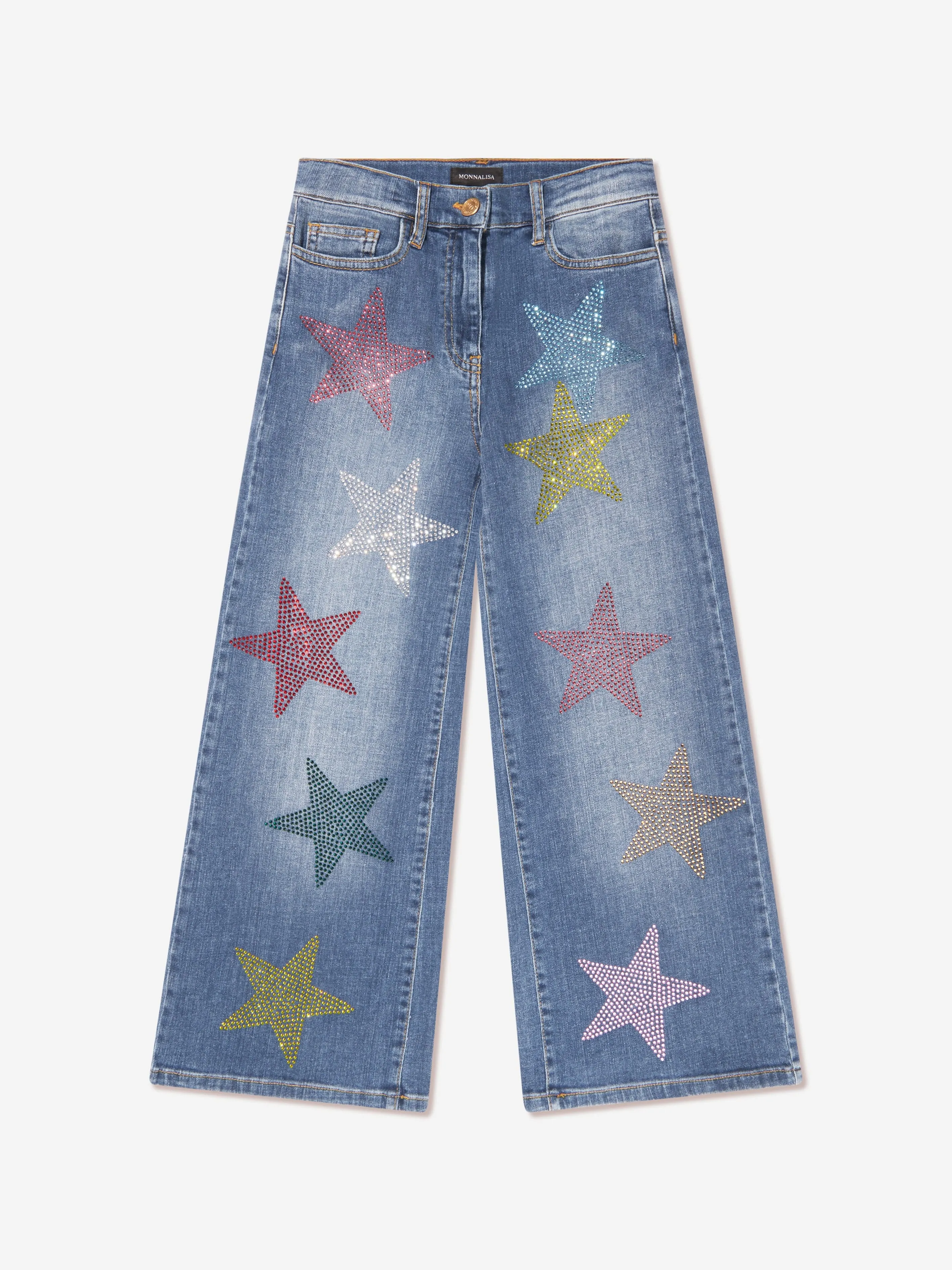 Monnalisa Girls Star Denim Stretch Jeans in Blue