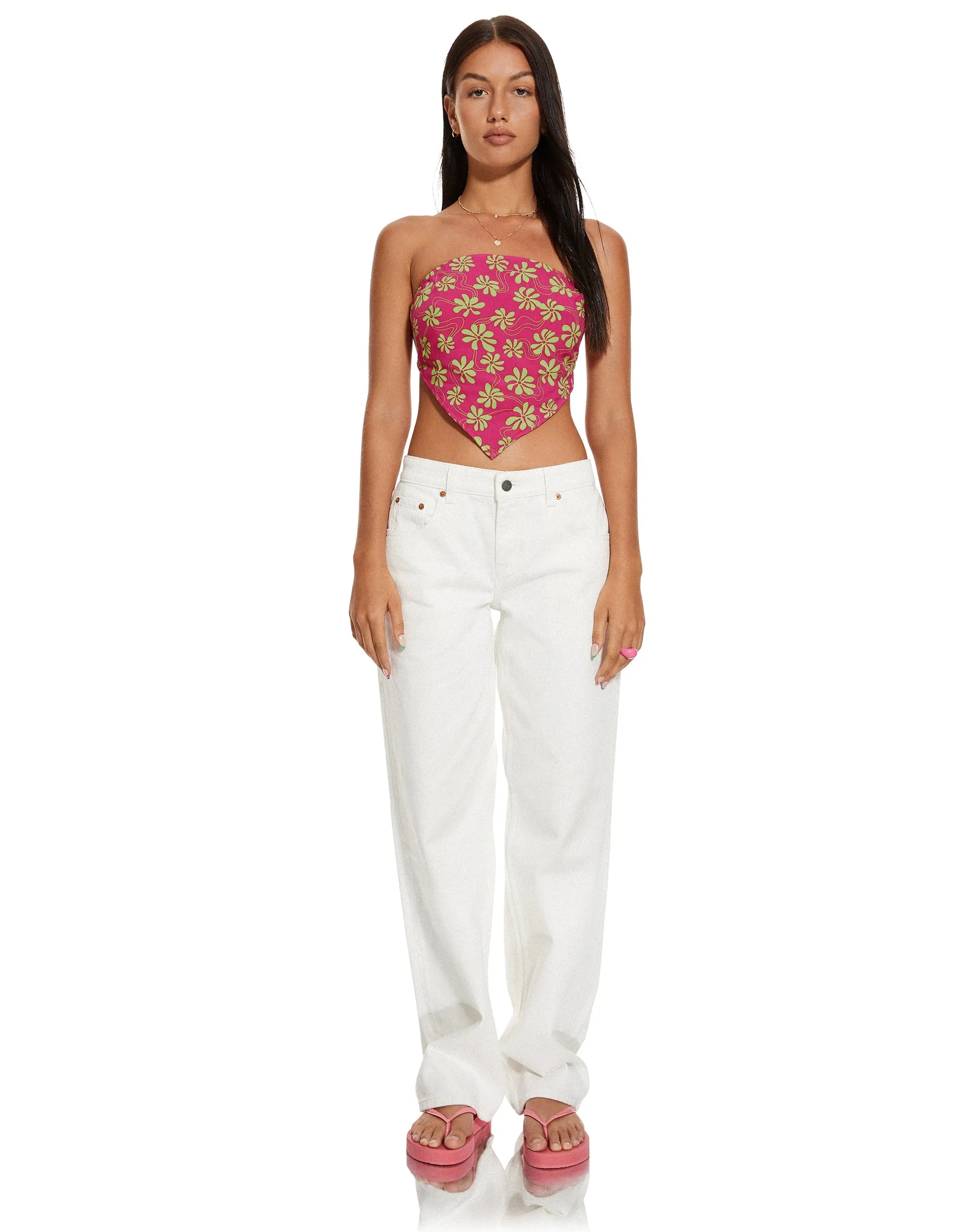 MOTEL X BARBARA Iryas Crop Top in 90s Beachy Floral Hot Pink